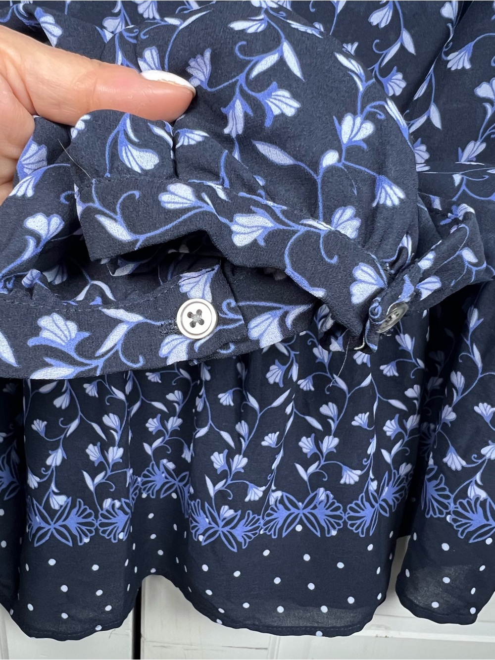 Loft Navy Blue Floral Peplum Hem Blouse Top Small Medium - Picture 5 of 7